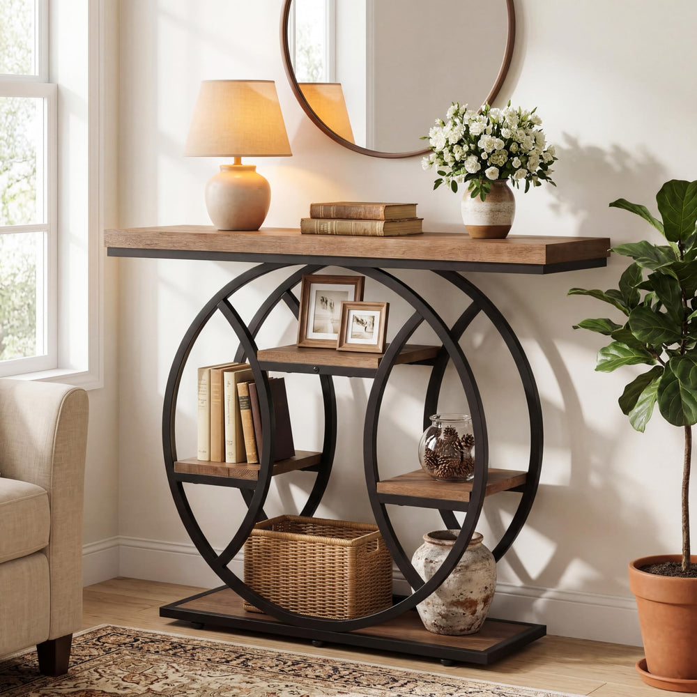 4-Tier Console Table with Circle Metal Frame
