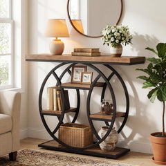 4-Tier Console Table with Circle Metal Frame