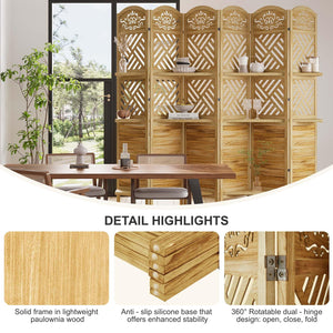 Folding Wood Room Divider with Shelves