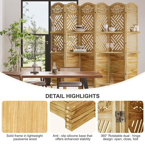 Folding Wood Room Divider with Shelves