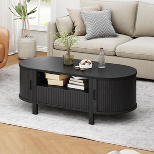 47.2" Oval Coffee Table with Storage, Drawer & Sliding Door