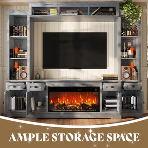 98" Farmhouse Entertainment Center with Fireplace, TV Stand & Barn Doors