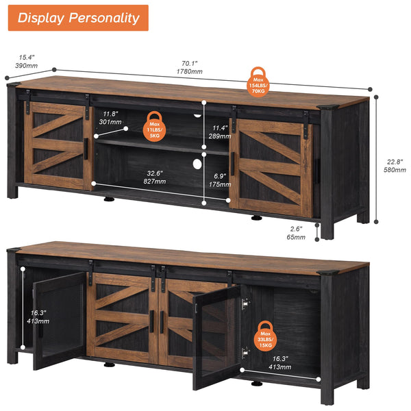 Farmhouse TV Stand for 75" TVs with Sliding Barn Doors