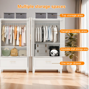 Metal Wardrobe Closet with Hanging Rod & Drawer