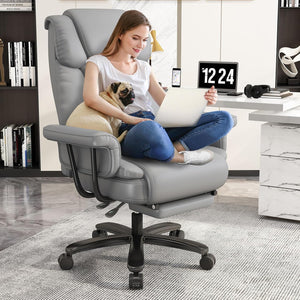 Big & Tall Reclining Office Chair with Footrest, Wide Seat, High Back, Criss Cross Wheels