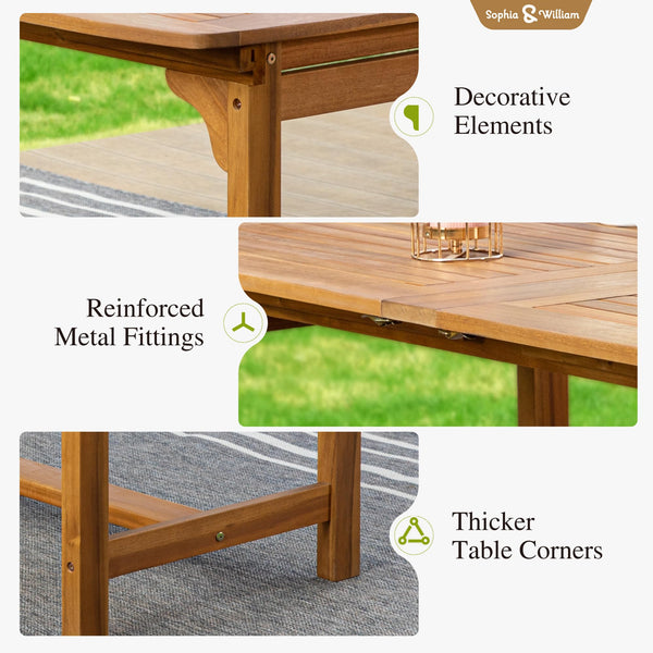 9-Piece Expandable Acacia Wood Patio Dining Set with 8 Chairs