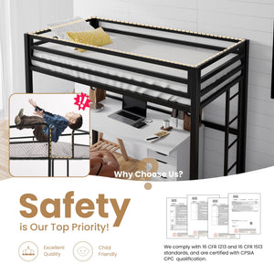 Twin Metal Loft Bed with Ladder and Guardrail