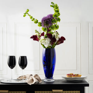 Cobalt Blue Glass Footed Round Vase 12 Inch