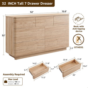 52" Wide 7-Drawer Dresser with Push-to-Open Storage