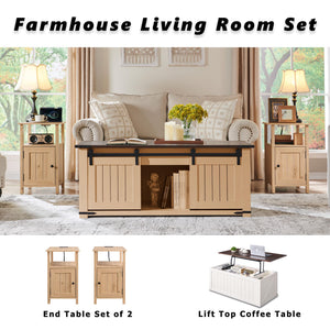 Farmhouse Nightstand Set of 2 with Charging Station