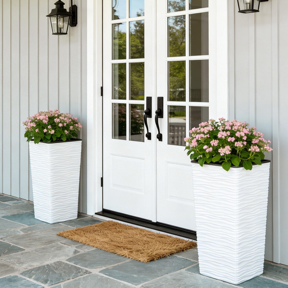 22-Inch Tall Square Tapered Plastic Planter with Inner Pot, 2-Pack
