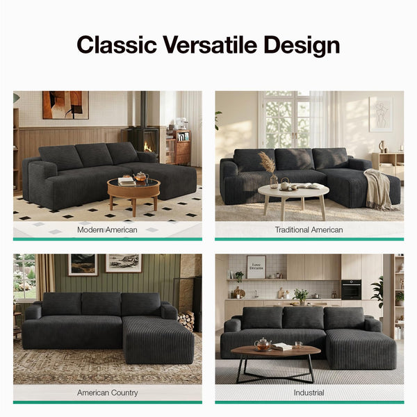 L-Shaped Modular Sectional Sofa with Coil Support