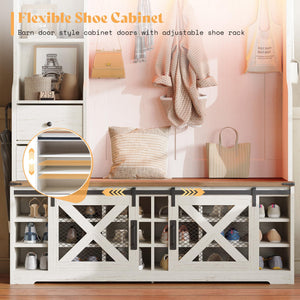 Farmhouse Hall Tree with Bench & Shoe Storage