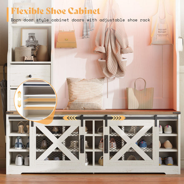 Farmhouse Hall Tree with Bench & Shoe Storage