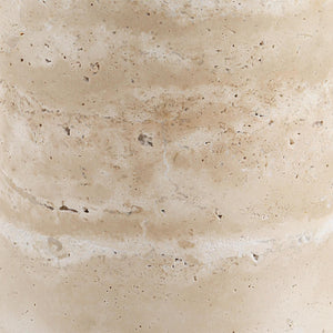 Travertine Top Round Accent End Table – Rich Brass Metal Stem