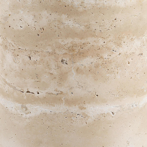 Travertine Top Round Accent End Table – Rich Brass Metal Stem