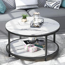 Round Coffee Table with Open Shelf, 33.5" Faux Marble Top, Gold Metal Legs