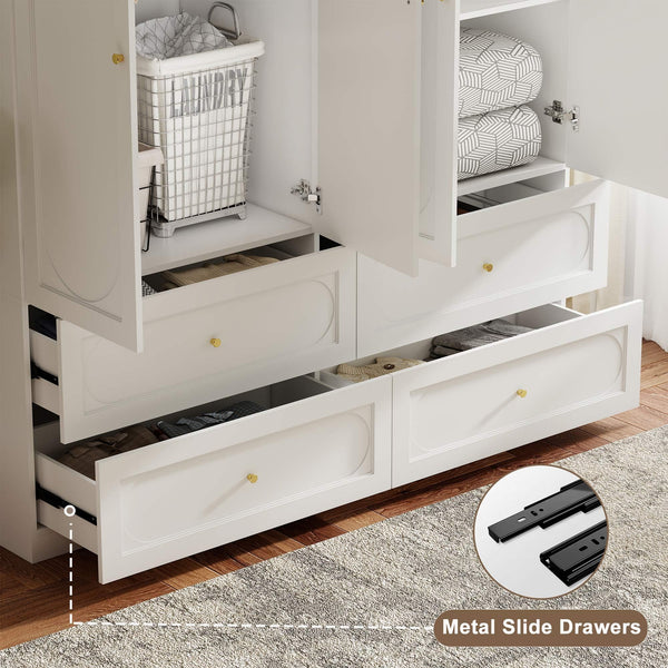 74" Large 4-Door Armoire Wardrobe with 4 Drawers – White