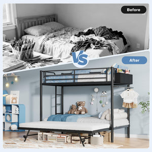 Triple Bunk Bed with Trundle – Twin Over Twin Metal Frame for Kids & Teens
