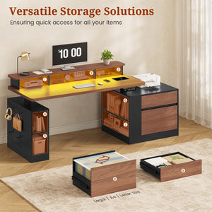 Electric Standing Desk with Storage, Monitor Stand, Power Outlets & LED Lights