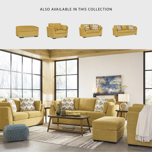 Modern Upholstered 3-Seat Sofa with Accent & Bolster Pillows – Yellow