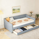 Upholstered Daybed with Storage Drawers | Linen Sofa Bed Twin & Full