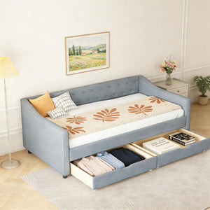 Upholstered Daybed with Storage Drawers | Linen Sofa Bed Twin & Full