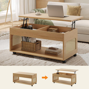 Lift-Top Coffee Table with Rattan Accents & Storage