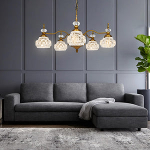 5-Light Vintage Brass Crystal Chandelier