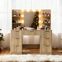 47" Fluted Makeup Vanity Desk with Mirror & LED Lights