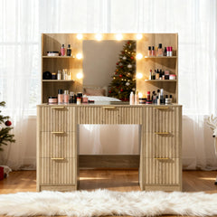 47" Fluted Makeup Vanity Desk with Mirror & LED Lights