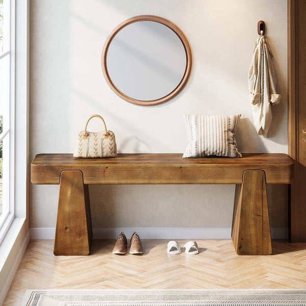 47-Inch Solid Wood Farmhouse Entryway Bench