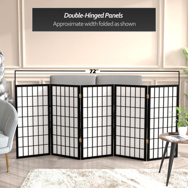 5-Panel Shoji Screen Room Divider – Rice Paper & Wood