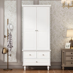 2-Door Vintage Armoire Wardrobe with Drawers & Hanging Rod