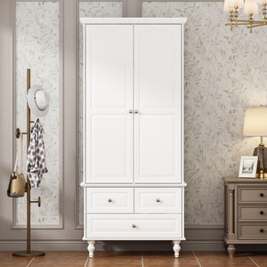 2-Door Vintage Armoire Wardrobe with Drawers & Hanging Rod