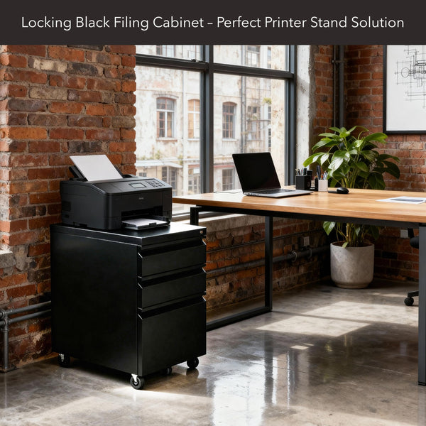 3-Drawer Rolling File Cabinet with Lock and Wheels