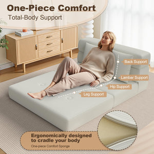 Convertible Folding Sofa Bed Sleeper Chair – Corduroy Floor Couch with Pillow