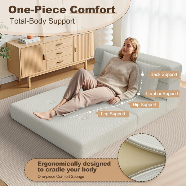 Convertible Folding Sofa Bed Sleeper Chair – Corduroy Floor Couch with Pillow