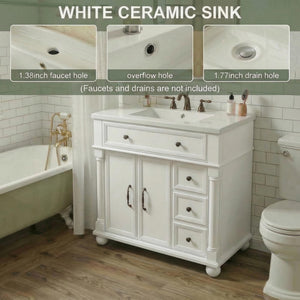 36" Farmhouse Bathroom Vanity with Integrated Ceramic Sink & Soft-Close Storage