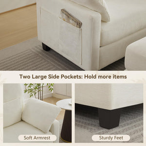 Chenille Chaise Lounge Chair with Ottoman