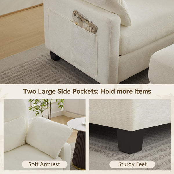 Chenille Chaise Lounge Chair with Ottoman