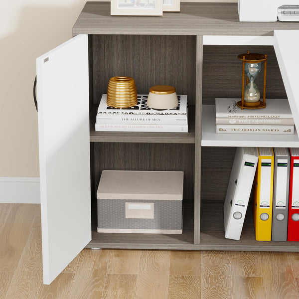 L-Shaped Executive Desk with Storage Cabinet & Shelves, 71"