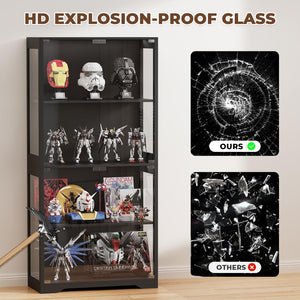 4-Tier Glass Display Cabinet with LED Lights & Motion Sensor