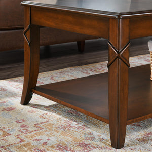 Mid-Century Solid Wood Coffee Table with Carved Legs & Storage Shelf