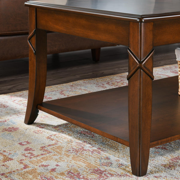 Mid-Century Solid Wood Coffee Table with Carved Legs & Storage Shelf