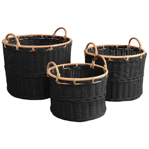 Handwoven Rattan Nesting Storage Baskets with Handles — Set of 3