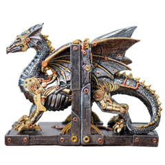 Steampunk Dragon Bookends – Metallic Resin, Set of 2