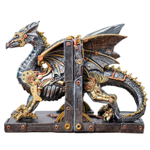 Steampunk Dragon Bookends – Metallic Resin, Set of 2