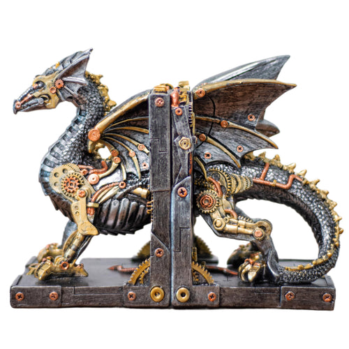 Steampunk Dragon Bookends – Metallic Resin, Set of 2