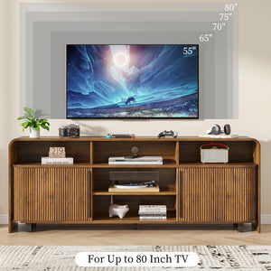 Fluted TV Stand with Sliding Doors & Adjustable Shelves